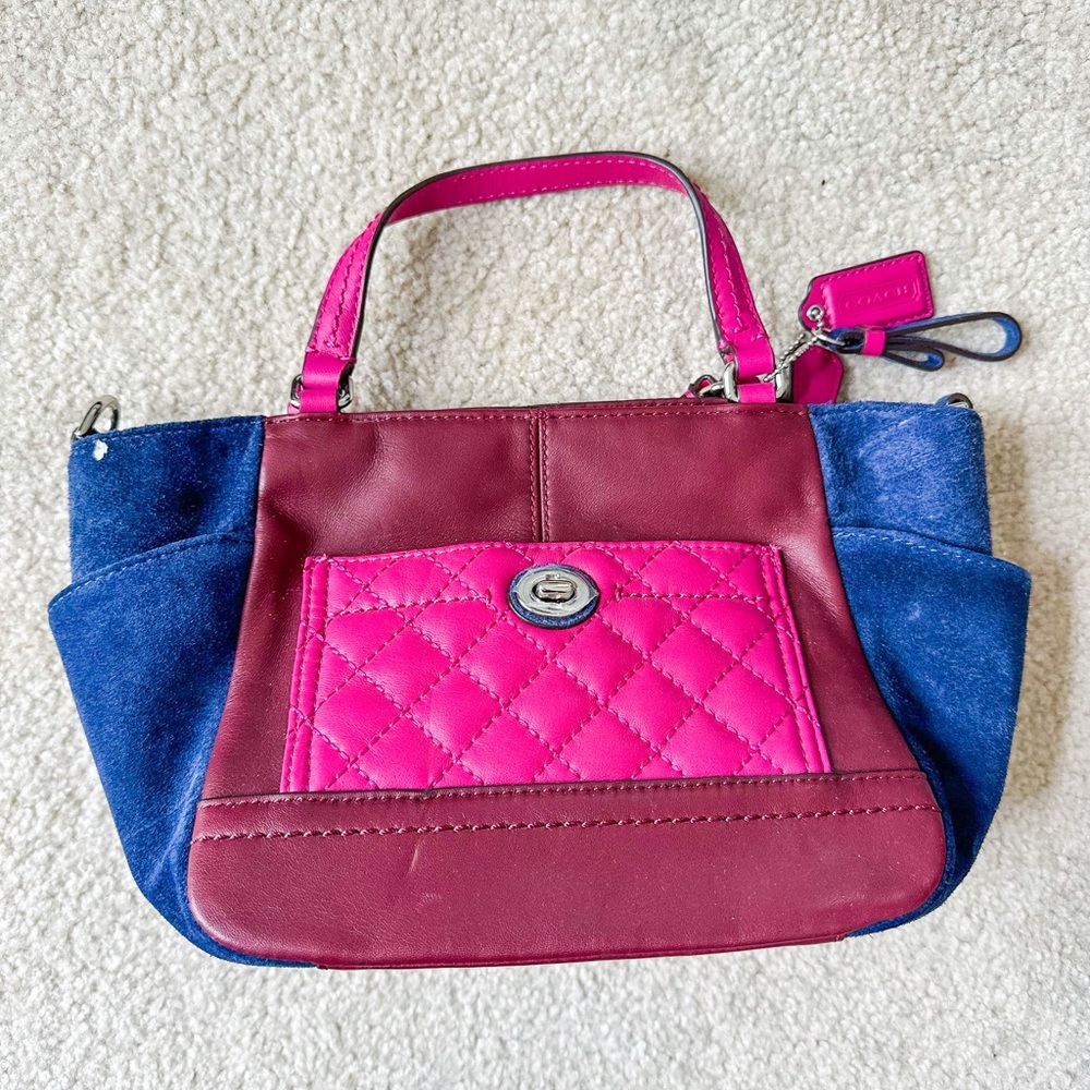 Coach Park Mini Leather Suede Tote Satchel Color Block Quilted F49865 Handbag